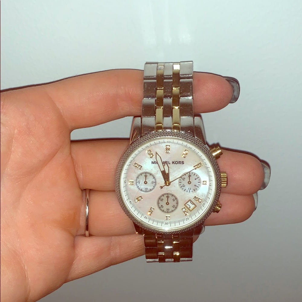Mother of Pearl Michael Kors Silver and Gold Watch